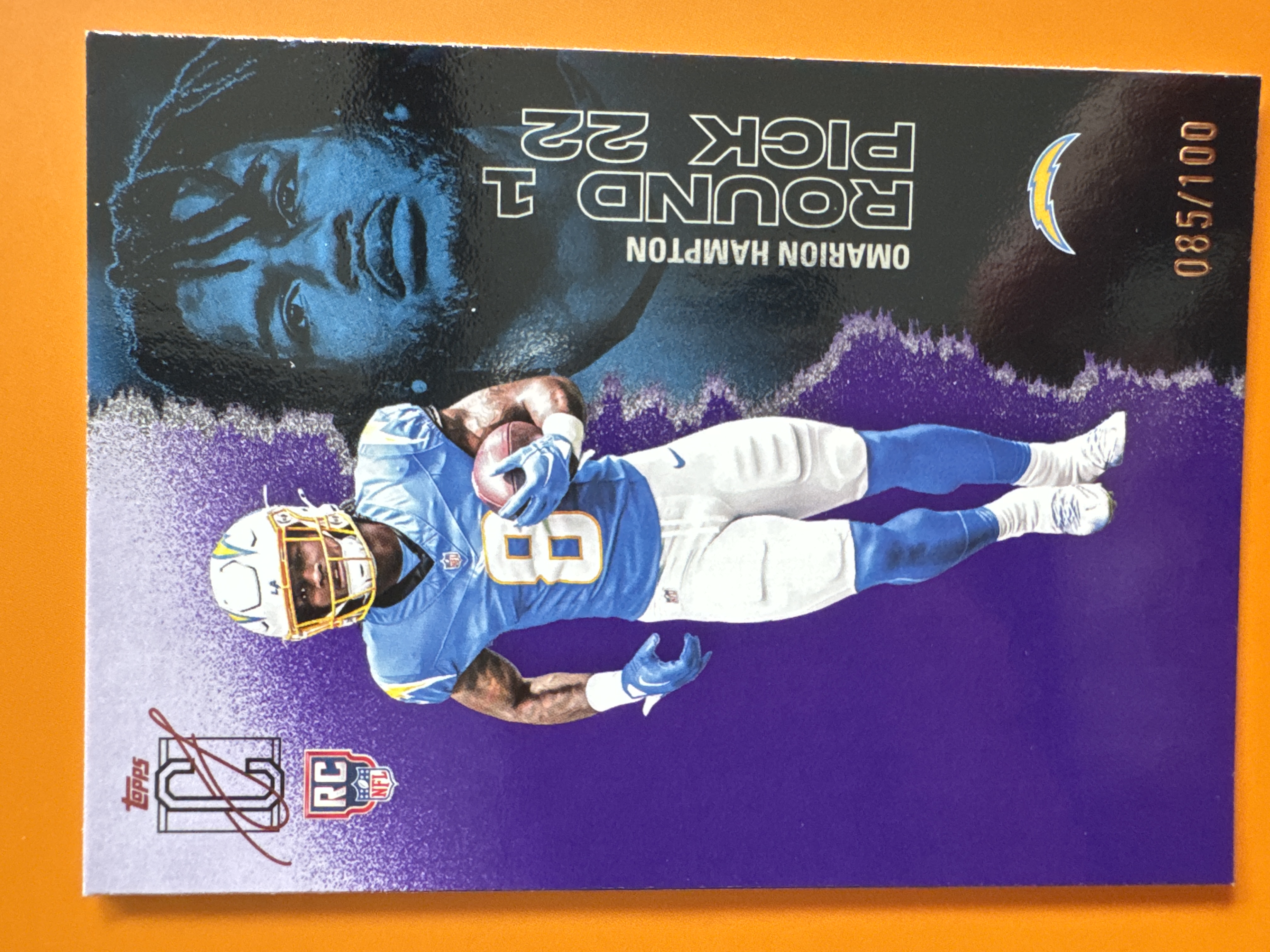 2025 Topps Omarion Hampton Purple /100 Rookie Chargers front