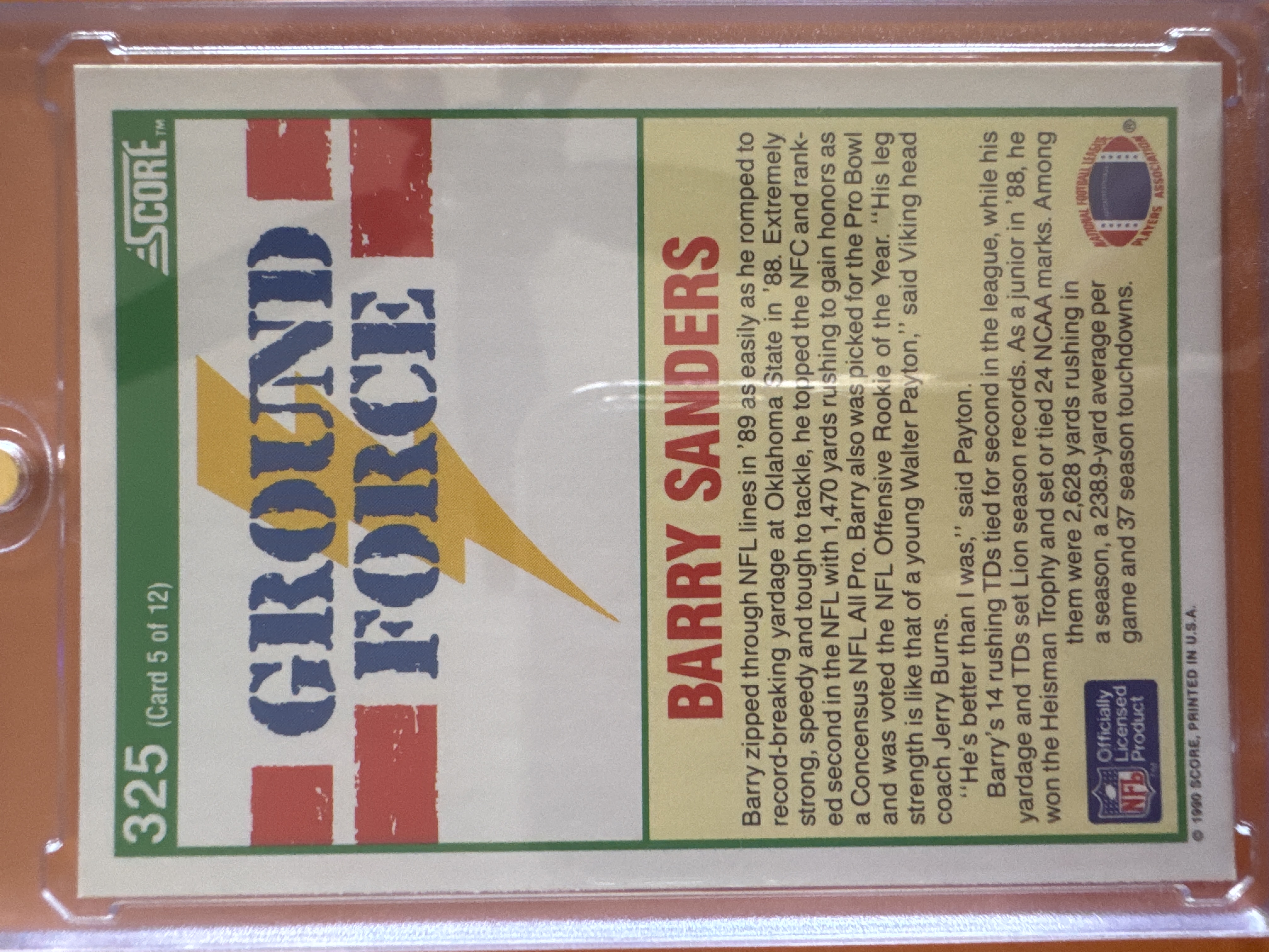 1990 Score Barry Sanders Ground Force back