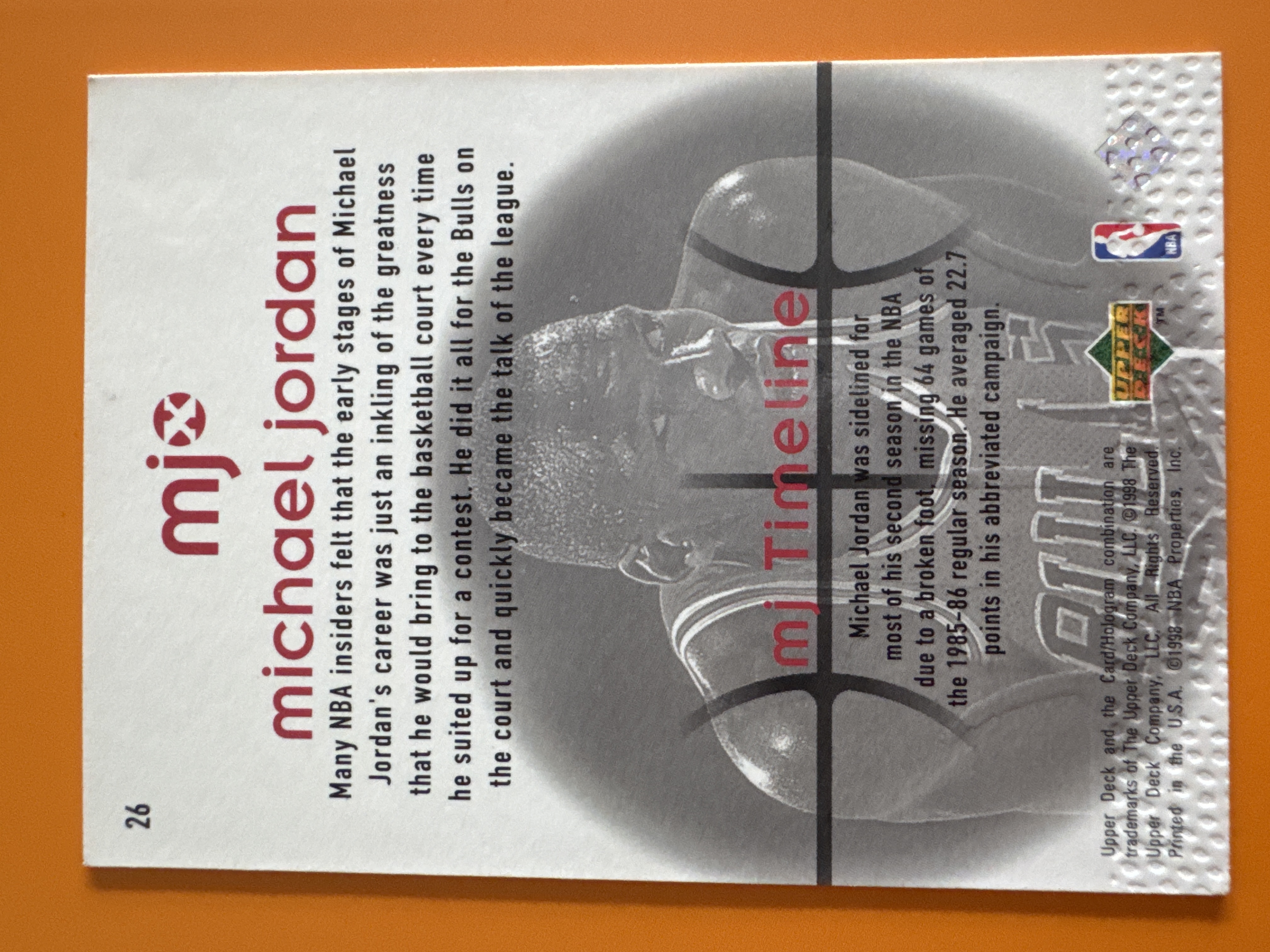 1998 Upper Deck Michael Jordan back