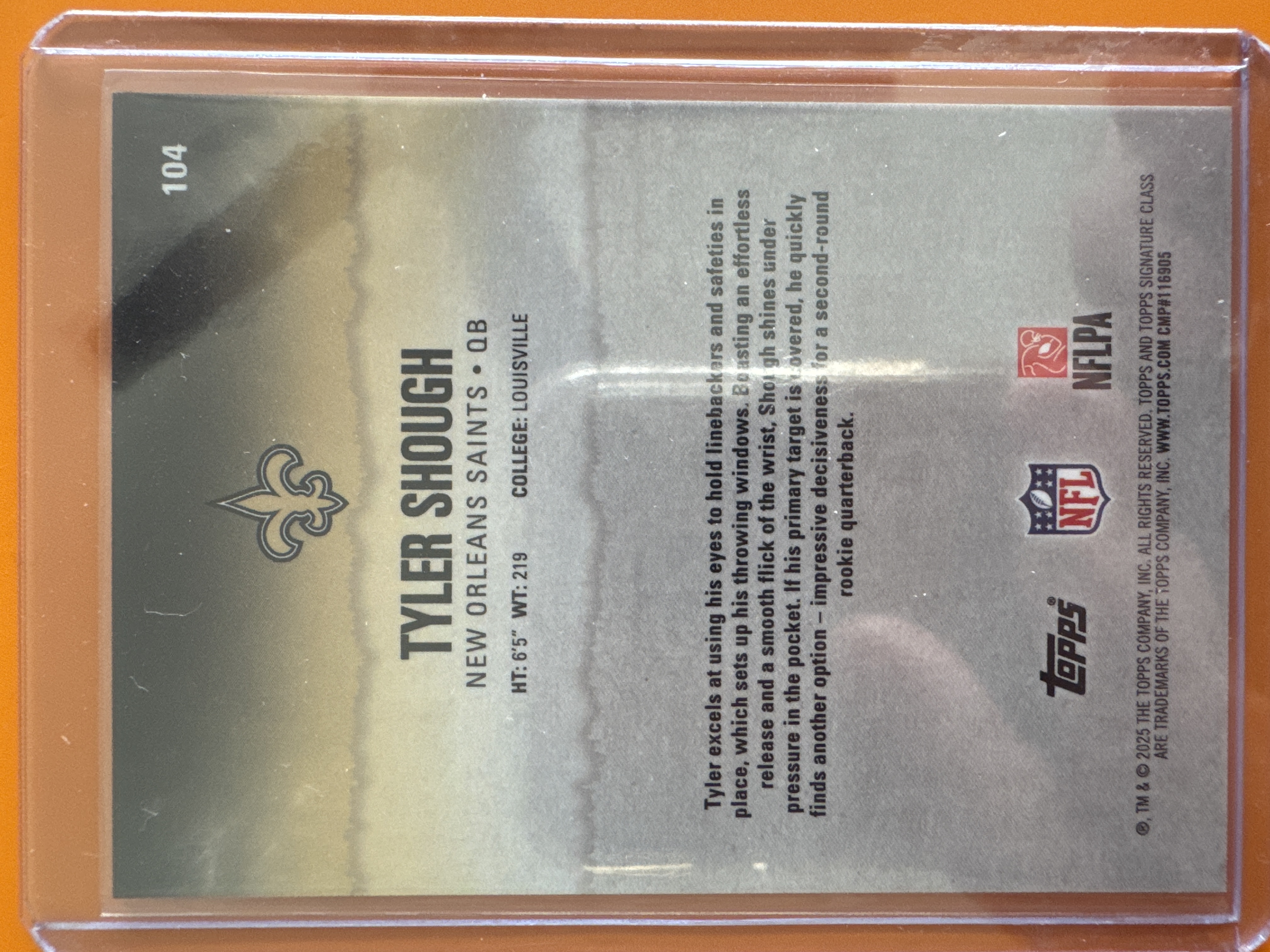 2025 Topps Tyler Shough Signature Class /50 back
